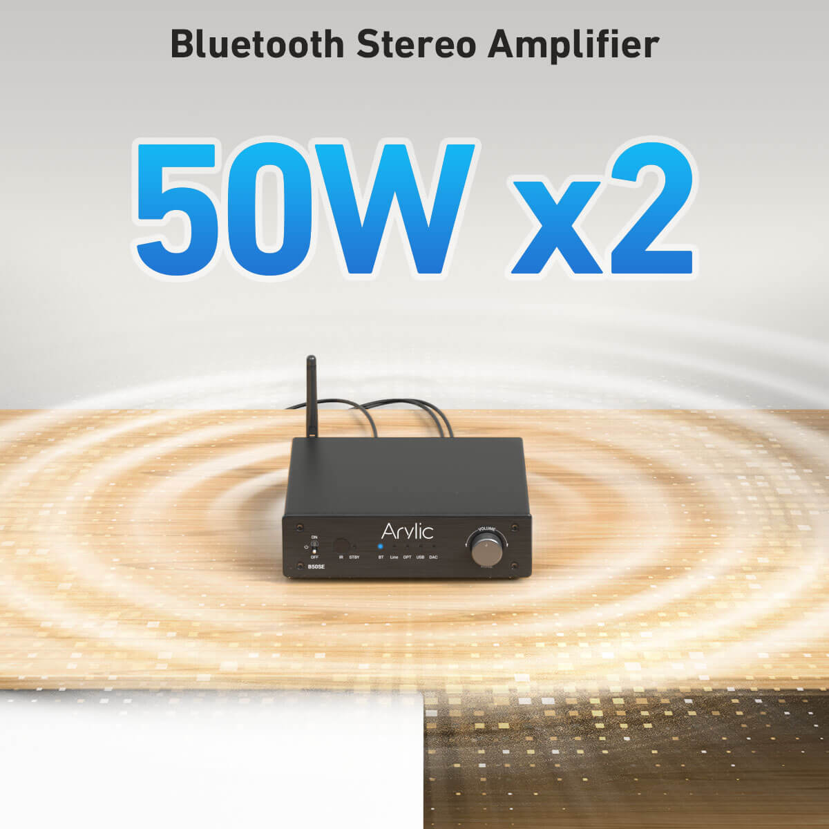 ARYLIC Arylic B50 SE Bluetooth 5.1 ステレオオーディオアンプレシーバー 2.1チャンネル ミニクラスD 統合アンプ ホームスピーカー用 50W x 2、TPA3116D2チップ、安定化&長距離、Go Control APP&簡単なEQ制御