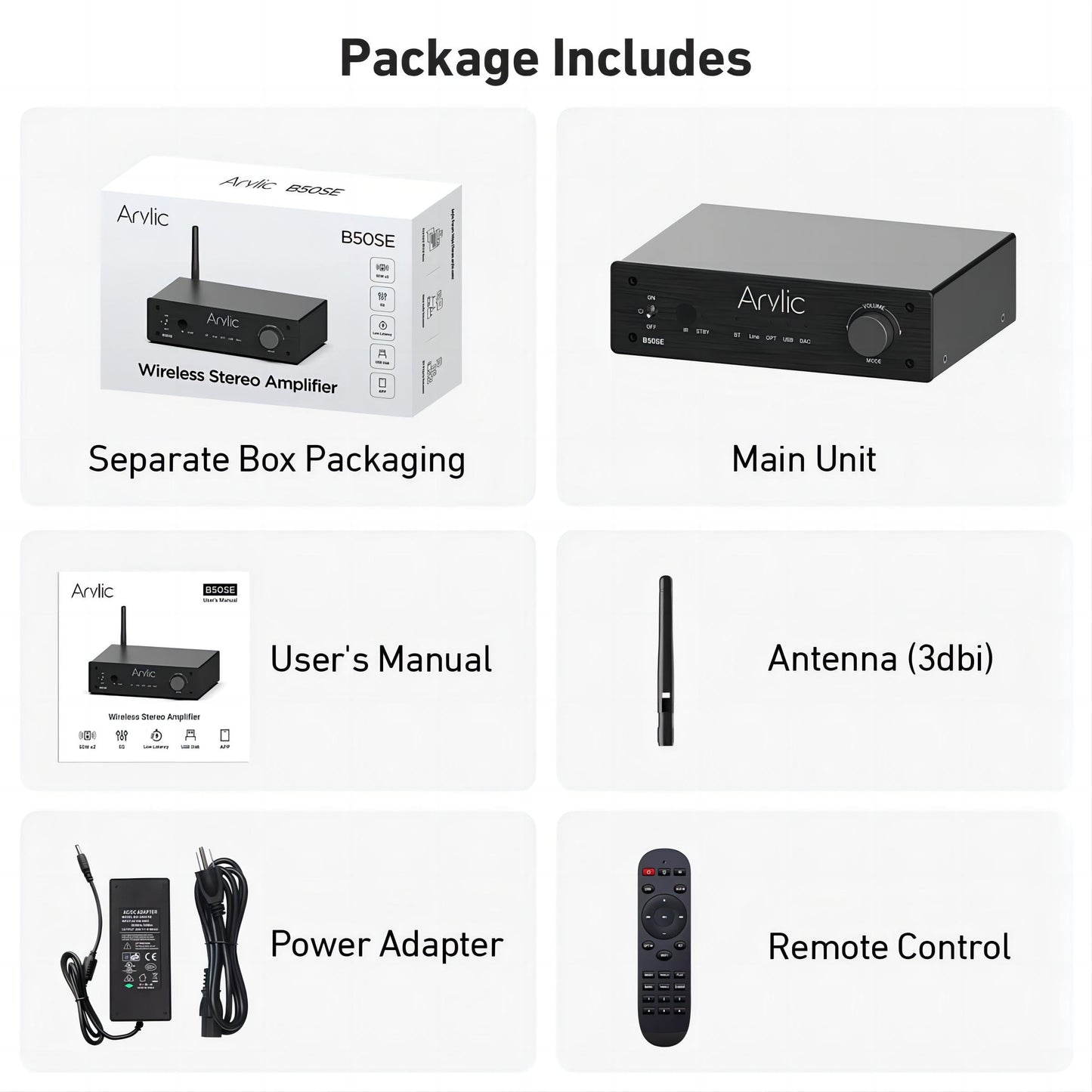 ARYLIC Arylic B50 SE Bluetooth 5.1 ステレオオーディオアンプレシーバー 2.1チャンネル ミニクラスD 統合アンプ ホームスピーカー用 50W x 2、TPA3116D2チップ、安定化&長距離、Go Control APP&簡単なEQ制御