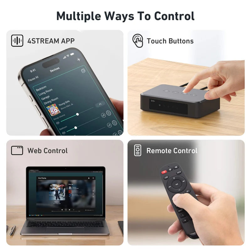 WiFi＆Bluetooth 5.0 プリアンプ/オーディオレシーバー、ワイヤレスマルチルーム/マルチゾーンホームステレオ音楽レシーバー回路モジュール、Airplay、Spotify Connect、リモートコントロール付き、DIYスピーカー用 - Up2stream S10+