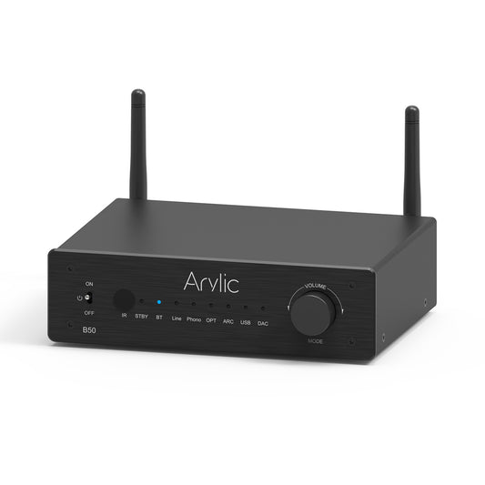 Arylic Bluetooth aptX HD ステレオアンプ、オーディオトランスミッター付き、2チャンネル 50W×2 アンプ、HDMI ARC、フォノ入力対応、aptX Adaptive(AD)音楽送信＆受信サポート - B50