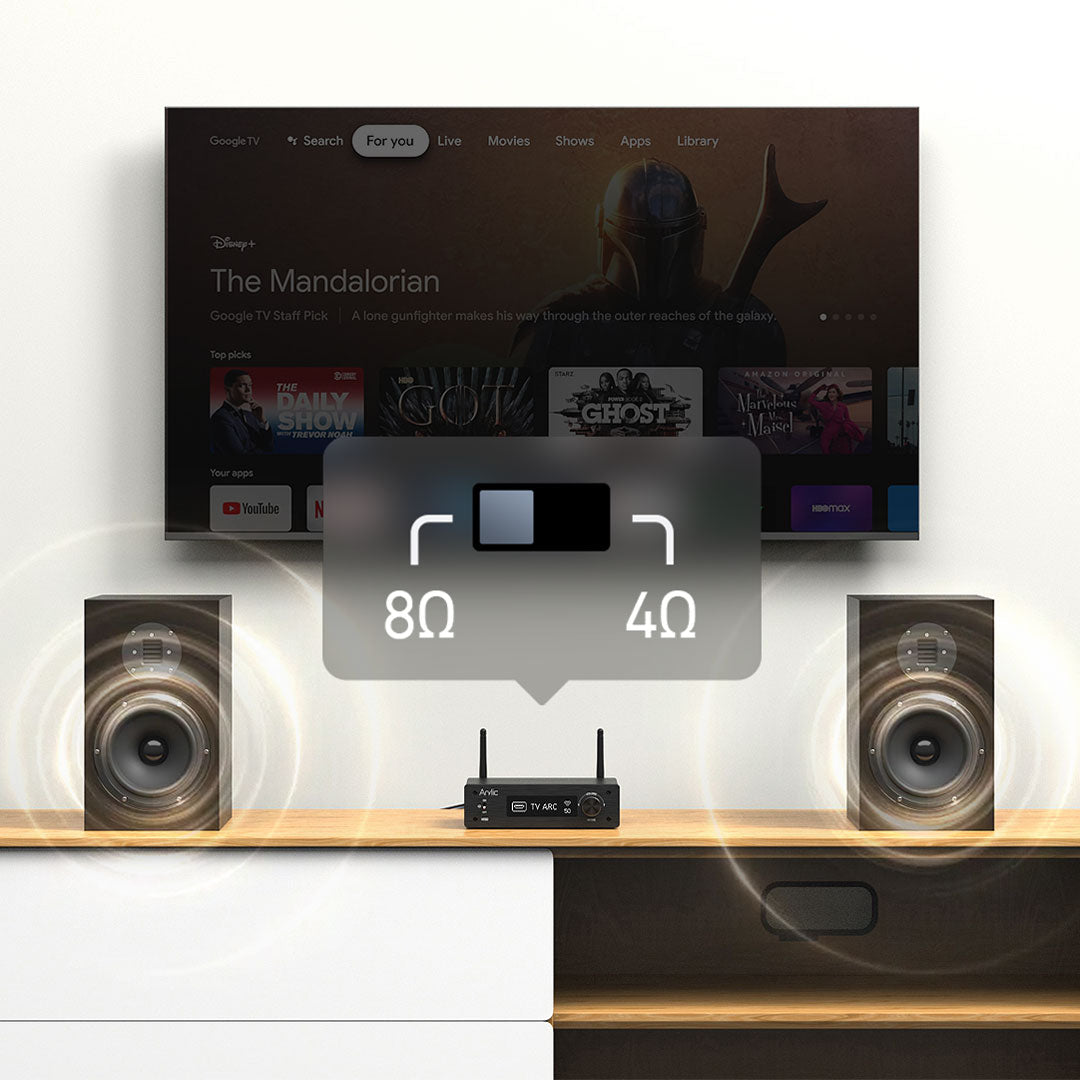 Arylic Hi-Fi マルチルーム WiFi アンプ、Bluetooth aptX HD、HDMI ARC、AirPlay 2、Spotify ストリーミング対応 無線ホームミュージック用 192KHz/24bit の音楽送受信をサポート 50W × 2 アンプ - H50