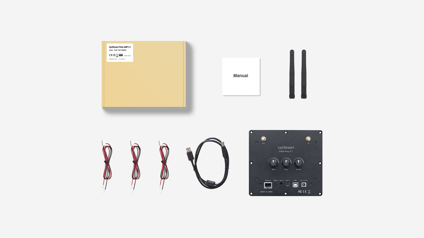 Up2Stream Plate Amp 2.1 マルチルームオーディオ 50x2W + 100W アンプボード (Spotify、Airplay、イコライザー付き)