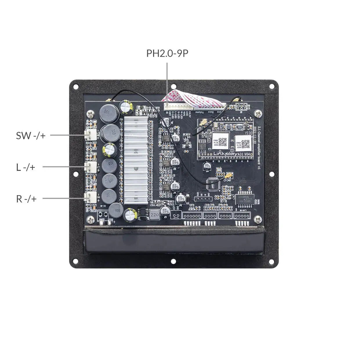 Up2Stream Plate Amp 2.1 マルチルームオーディオ 50x2W + 100W アンプボード (Spotify、Airplay、イコライザー付き)