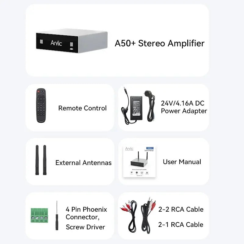 Arylic A50+ ホームオーディオアンプ 互換性のある HiFi ステレオ クラス D デジタルマルチルームアンプ Airplay イコライザー 無料アプリ