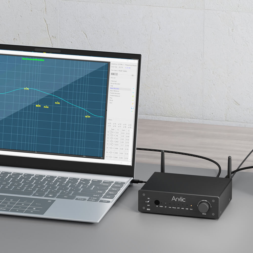 Arylic Bluetooth aptX HD ステレオアンプ、オーディオトランスミッター付き、2チャンネル 50W×2 アンプ、HDMI ARC、フォノ入力対応、aptX Adaptive(AD)音楽送信＆受信サポート - B50